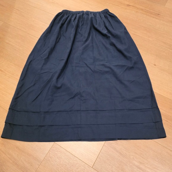 Darling Maxi Skirt Womens M Navy Blue Tencel Linen Tiered Coastal Modest Boho - Picture 10 of 11